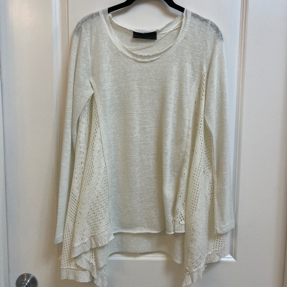 BSB White Long Sleeve Boho Crochet Panel Blouse, Size M - Picture 1 of 9